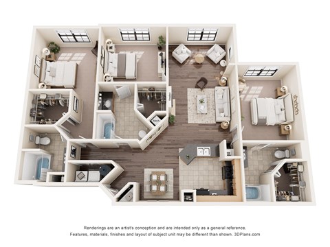 Floor plan for 3 beds, 3 baths, 1533 sqft